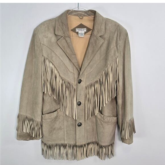 Vintage Cambridge Dry Goods Suede Fringe Western Jacket Tan Leather L